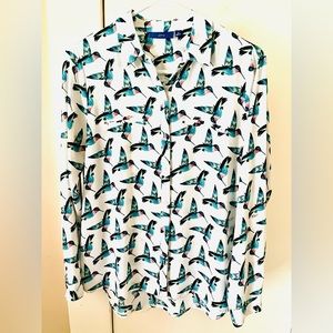Apt. 9 hummingbird blouse shirt teal-aqua-pink-white M